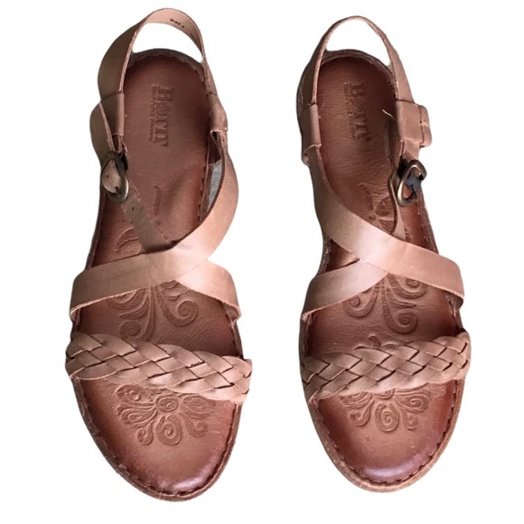 Born Shoes - Born 9 Tarma Braided Leather Flat Strappy Tan Sandals Brown Comfort Adjustable